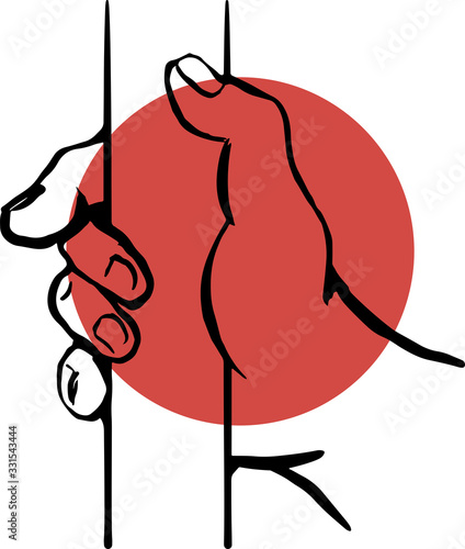 vector hand drawn sketch of male right hand holding a railhold