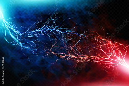 Clash of two forces, flash. Energy release. Transparent elements. Vector EPS10 photo