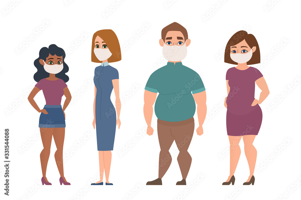 Chinese Coronavirus, Covid-19, 2019-ncov in China Pandemic. People in white medical face mask. China pathogen Wuhan virus. Vector illustration. Chinese Coronavirus, Covid-19, 2019-ncov in China Pandemic. People in white medical face mask. China pathogen Wuhan virus. Vector illustration.