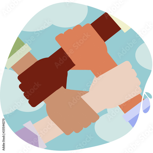 21 March, International Day for the Elimination of Racial Discrimination. Vector flat illustration stops racism. Hands with different skin tone. International Day of Tolerance. Cooperation of differen