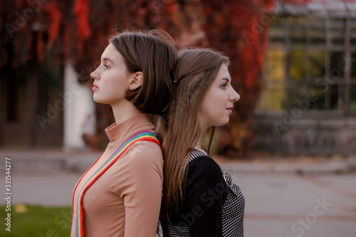 Εκτύπωση καμβά Lovely girls stand back to back and look in different directions