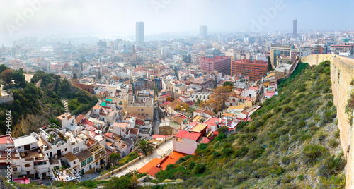 Breathtaking panoramic view from Santa Cruz of old part city of Alicante. Costa Blanca. Alicante  province of Valencia  Spain.