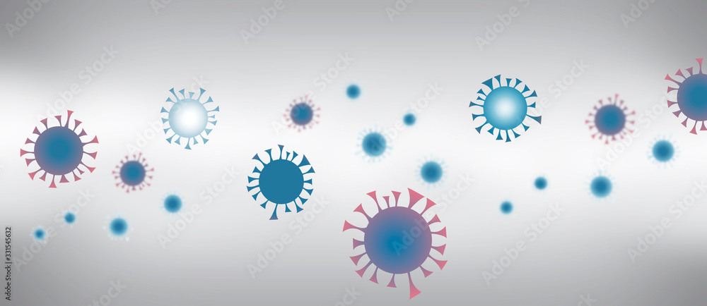 Abstract navy blue viruses background. Coronavirus macro particles symbol. Medical concept