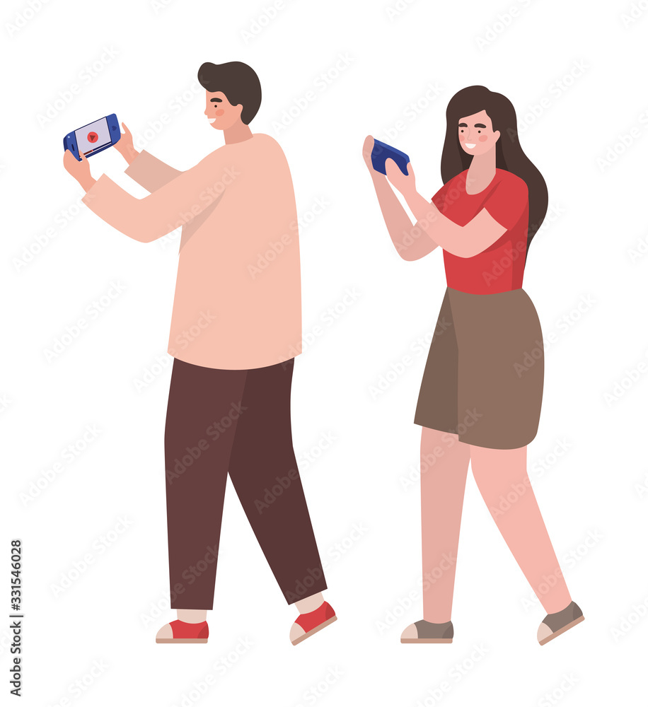 Boy and girl with smartphones vector design Boy and girl with smartphones vector design