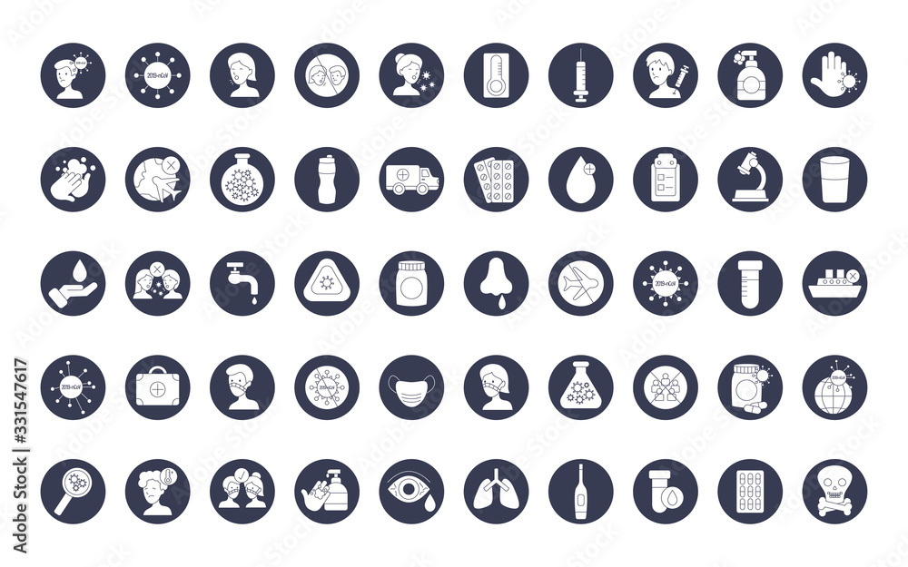 covid 19 concept icon set, block style covid 19 concept icon set, block style