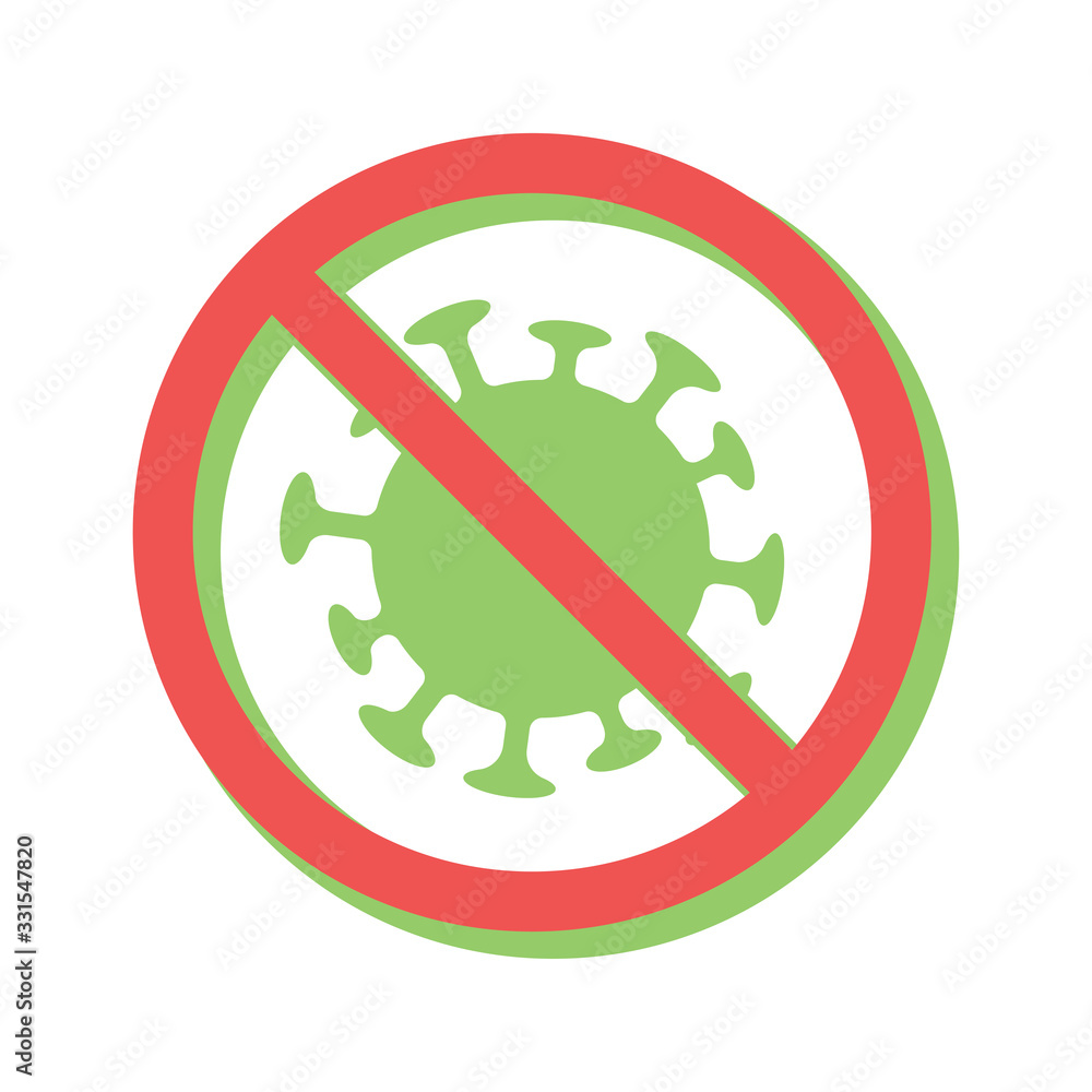 Coronavirus Icon with Red Prohibit Sign. Stop pandemic virus. Coronavirus Icon with Red Prohibit Sign. Stop pandemic virus.