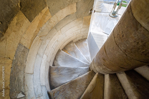 Spiral staircase inside of Pisa tower. Way to the top of famous tower. Pisa, Italy.