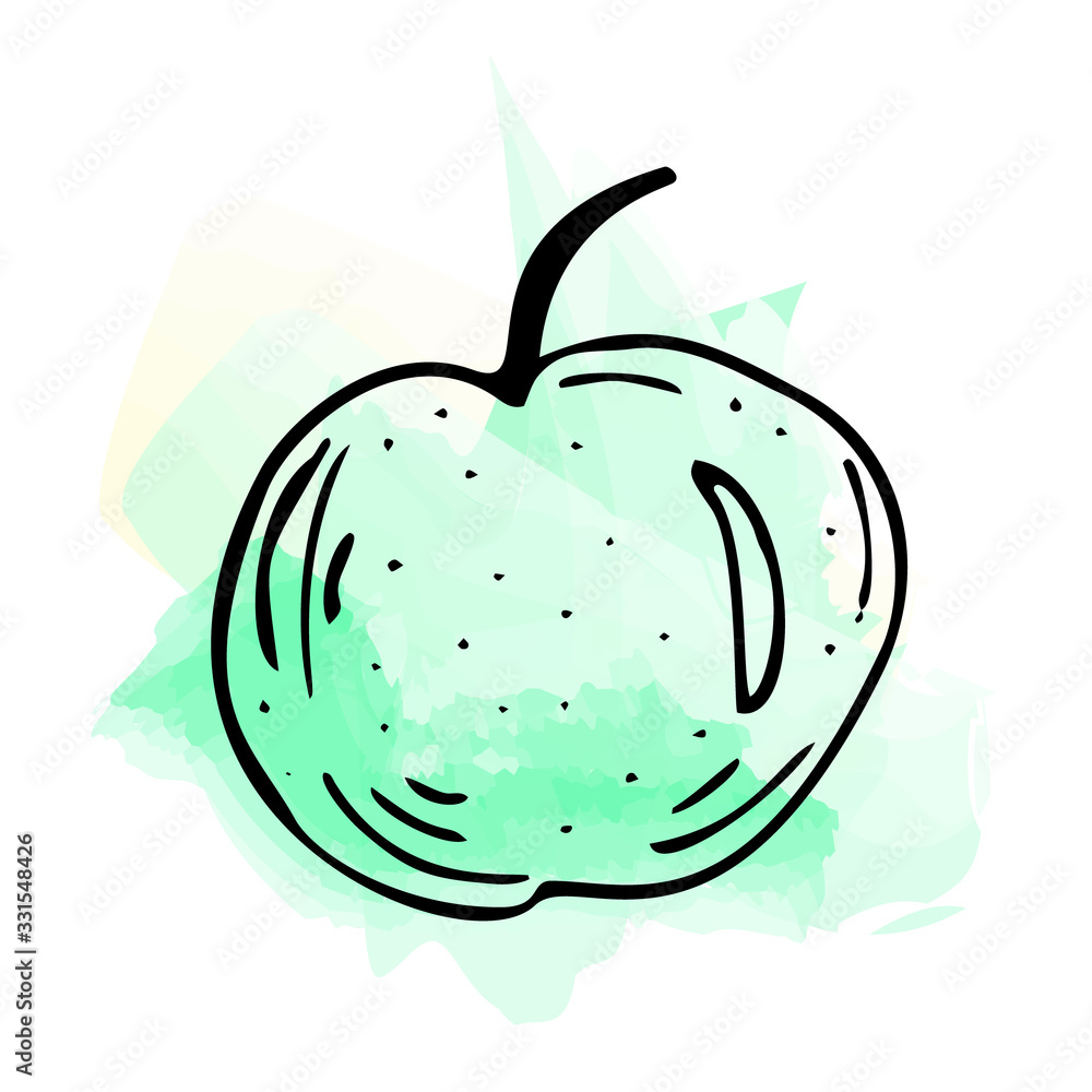 Obraz premium Imitation of watercolor paint. Bright and juicy illustration of a green apple on a white background.