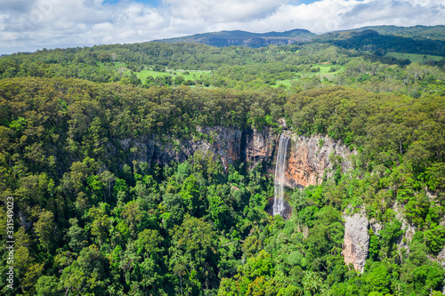 Purling Brook Falls, Springbrook National Park, Queensland in full flow from drone aerial