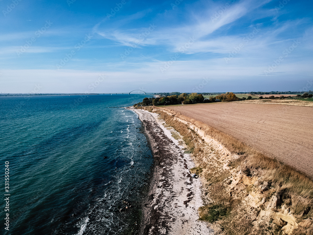 drone shot of the cliffs in wulfen on fehmarn germany