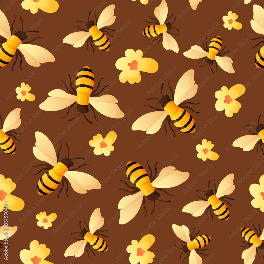 Bee insects and yellow flowers seamless pattern. Bee insects and yellow flowers seamless pattern.