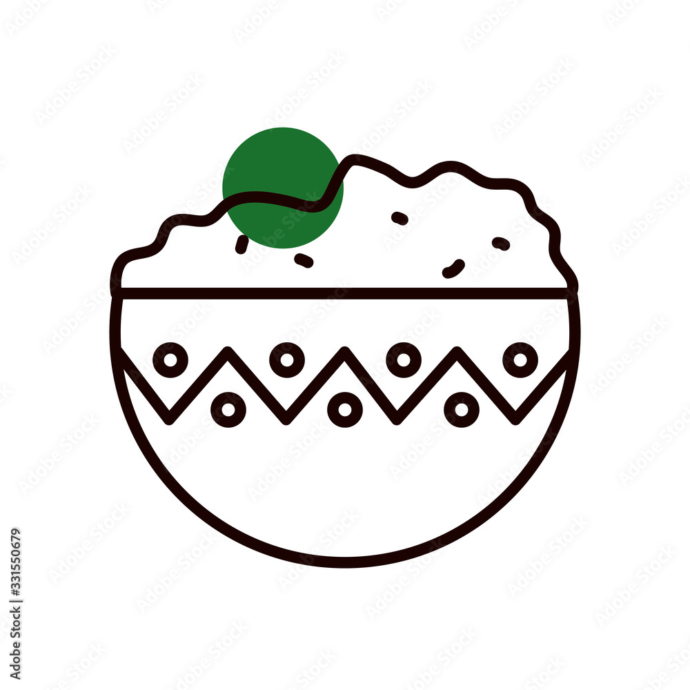 Mexican guacamole bowl half line half color style icon vector design Mexican guacamole bowl half line half color style icon vector design