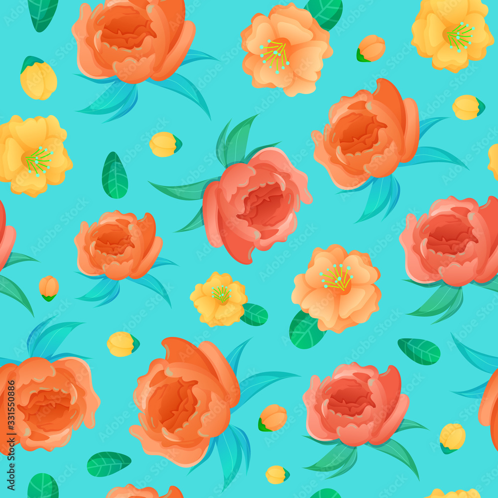 Garden wild flowers with leaves seamless pattern. Garden wild flowers with leaves seamless pattern.
