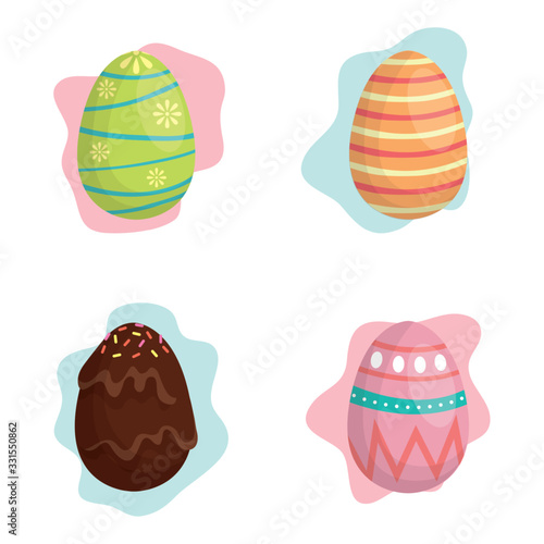 happy easter celebration card with set eggs painted