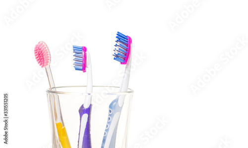 Dental hygiene. Tooth brushes in glass