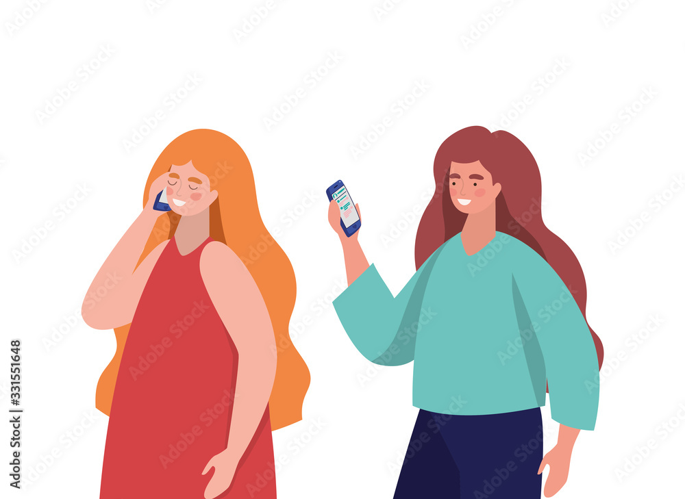 Girls with smartphones vector design Girls with smartphones vector design