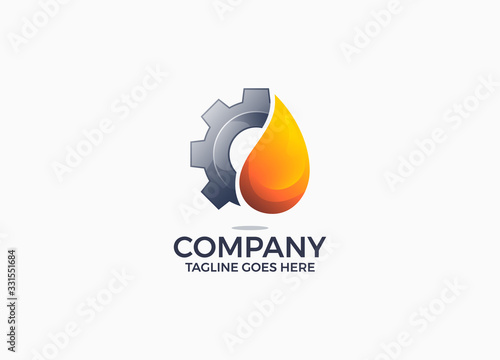 gear and oil gradient color logo design template