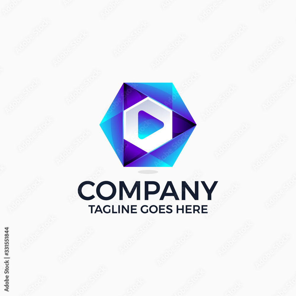 Fototapeta premium modern gradient geometric Play button icons Logo design template for music and video player