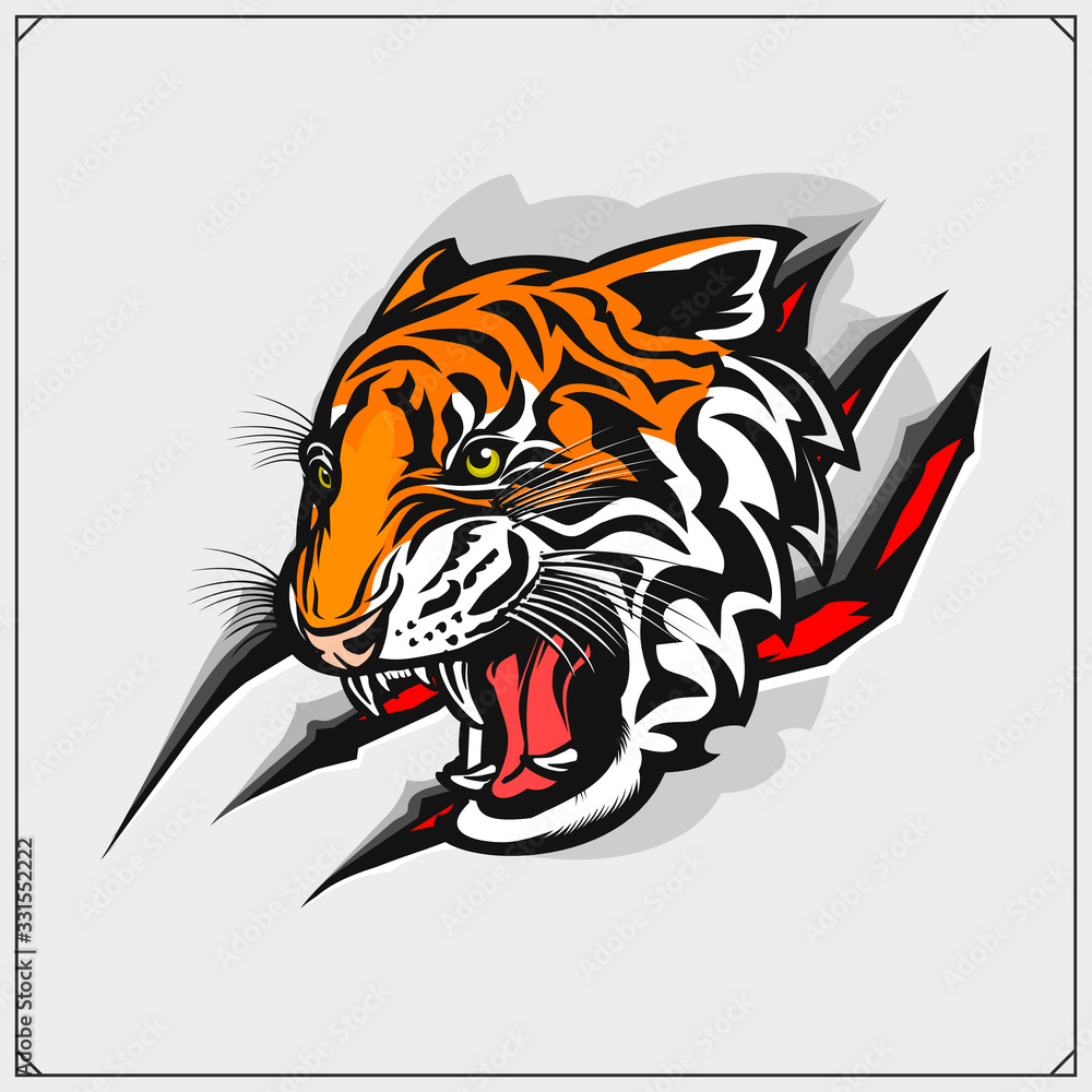 The emblem with tiger for a sport team. Print design for t-shirt.