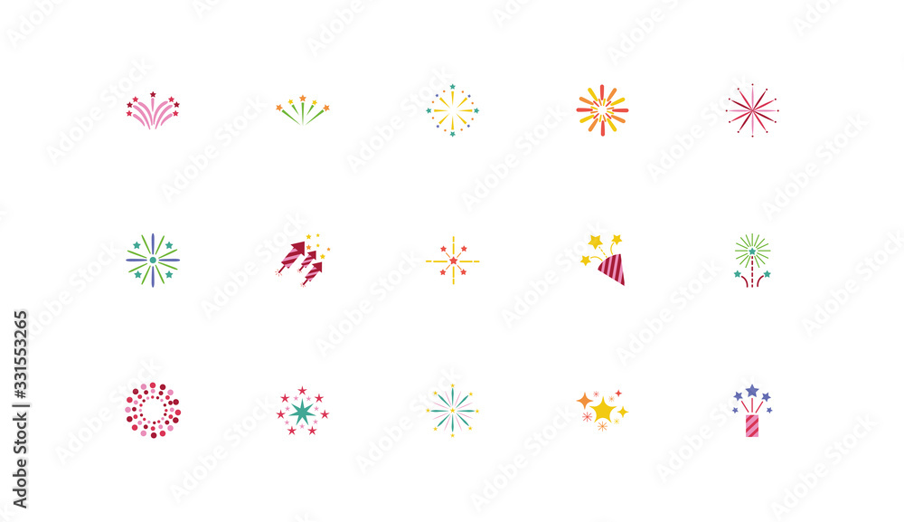 bundle of fireworks explosion splash set icons bundle of fireworks explosion splash set icons