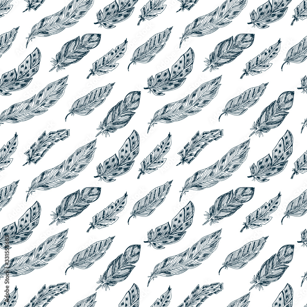 Feathers Seamless Pattern. Hand Drawn Doodles illustration Feathers Seamless Pattern. Hand Drawn Doodles illustration