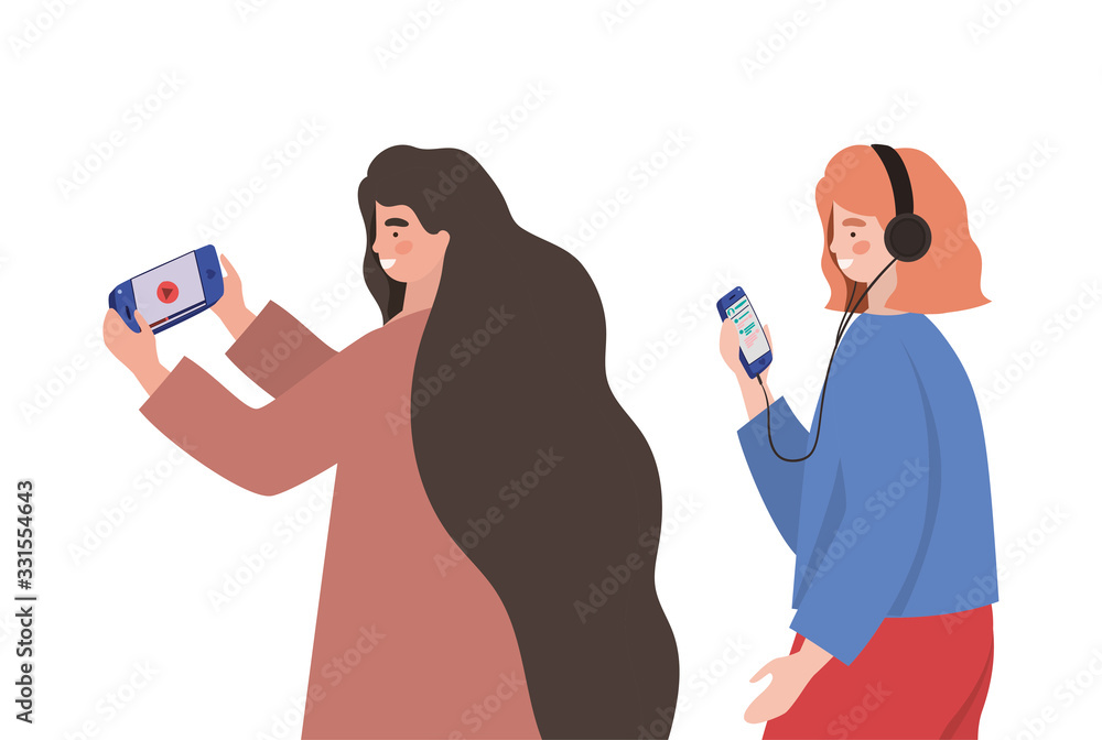 Girls with smartphones vector design Girls with smartphones vector design
