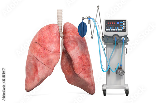 Medical ventilator with lungs, 3D rendering photo