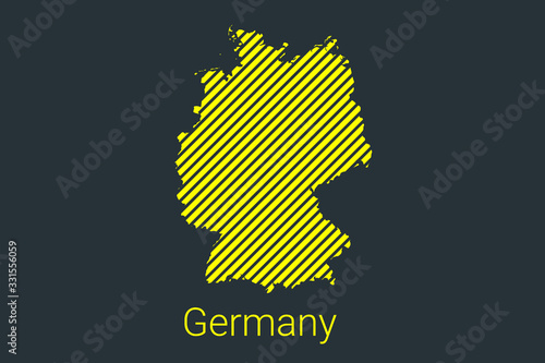 Map of Germany, striped map in a black strip on a yellow background for coronavirus infographics and quarantine area markers and restrictions. vector