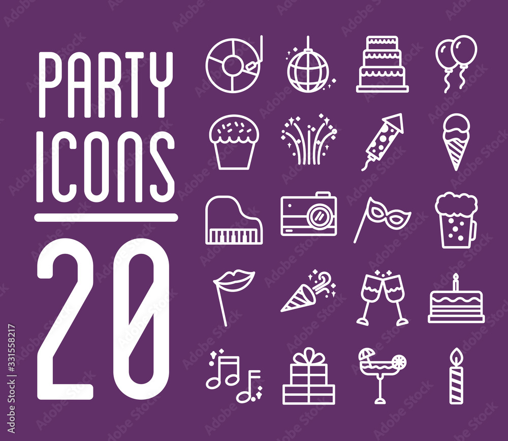 bundle of party set icons and lettering bundle of party set icons and lettering
