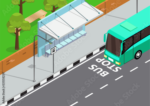 Isometric bus stop illustration
