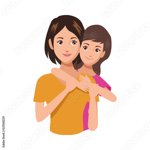beautiful mother with daughter characters