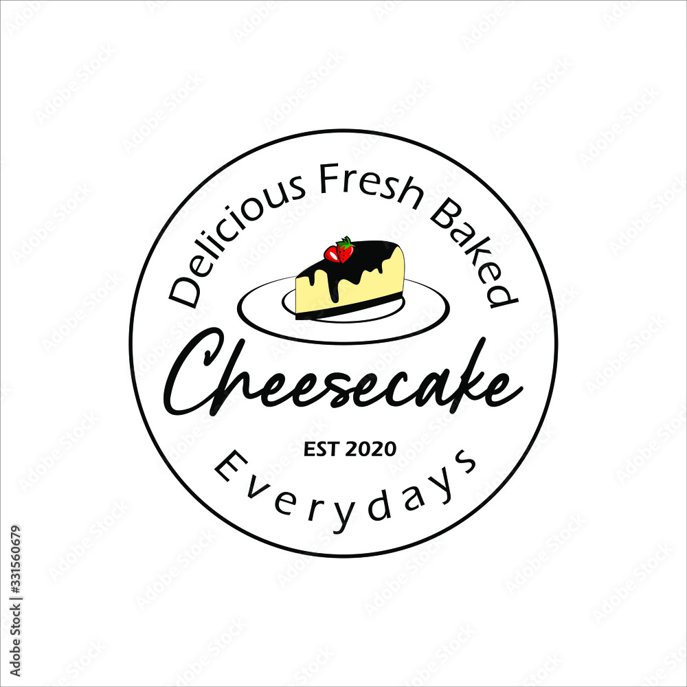 simple circle stamp label cheesecake bakery logo design template or food sticker inspiration