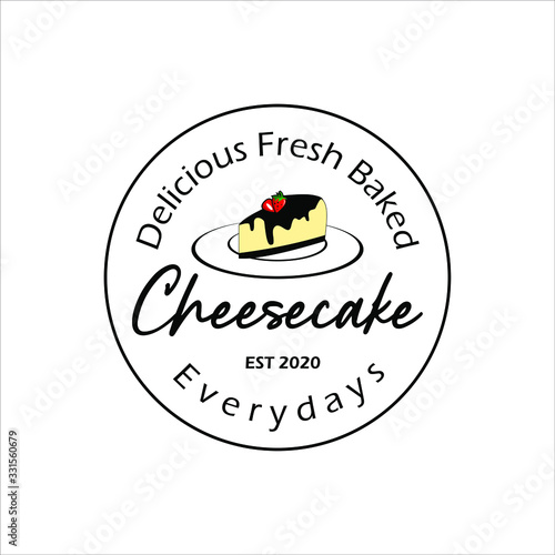 simple circle stamp label cheesecake bakery logo design template or food sticker inspiration