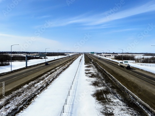 An above view of the Anthony Henday Drive, a multi laned divided highway or freeway that circles around Edmonton, Alberta, Canada.