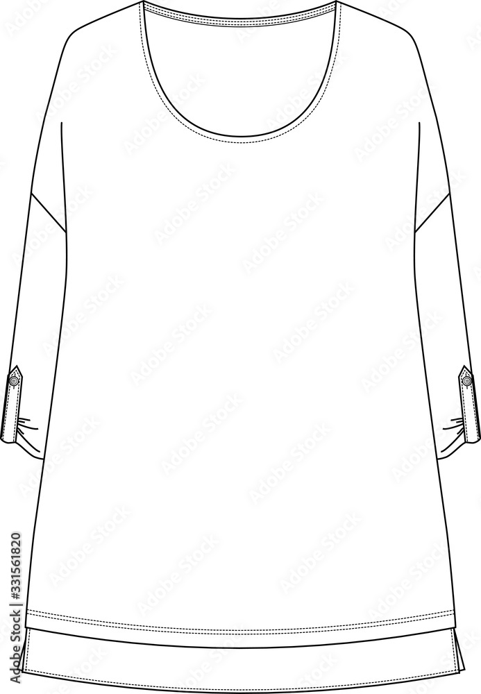 T Shirt Design, Flat Sketch Template. Sleeve detail blouse T Shirt Design, Flat Sketch Template. Sleeve detail blouse