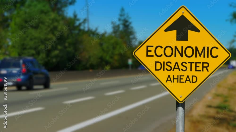Economic Disaster Ahead, Yellow Road Sign, Seamless Looping Video Economic Disaster Ahead, Yellow Road Sign, Seamless Looping Video
