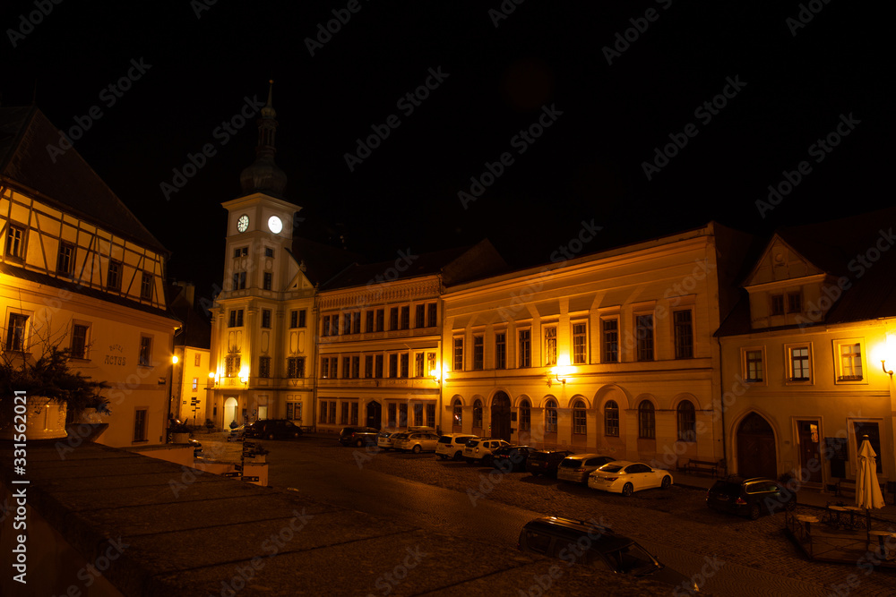 Night historical town Loket