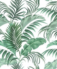 Wandcirkels Botanische print patronen Groene palmbladeren op zwarte achtergrond  © Logunova  Elena