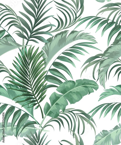 Nahtloses Vektormuster der grünen tropischen Palmblätter auf dem schwarzen Hintergrund. Trendiger Sommerdruck.