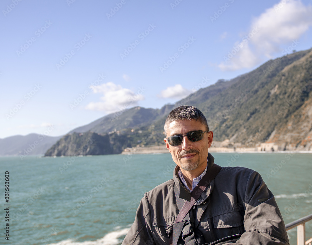 Tourist enjoy the view of Cinque Terre, Love Trail Tourist enjoy the view of Cinque Terre, Love Trail