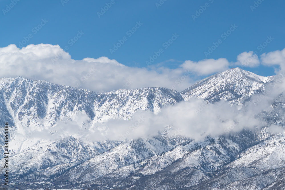 Snowcapped mountains over Genoa Nevada.