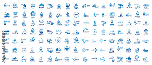 Water Splash Vector And Drop Logo Set - Isolated On White. Vector Collection Of Flat Water Splash and Drop Logo. Icons For Droplet, Water Wave, Rain, Raindrop, Company Logo And Bubble Design