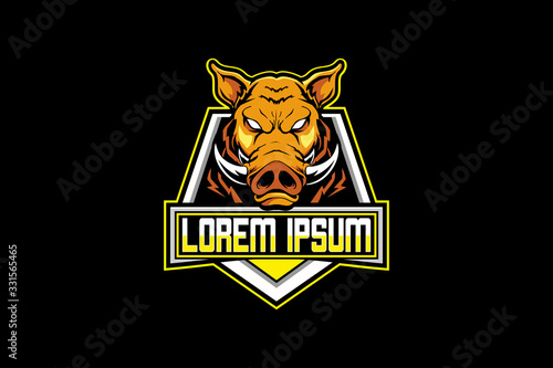 wild boar head cartoon character vector logo template