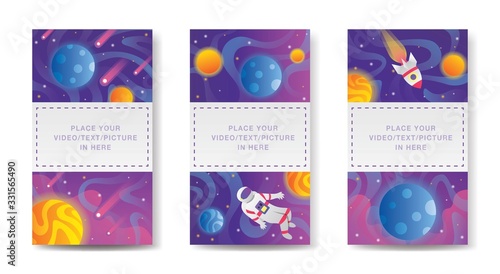 Outer space vector. Flat style rocket. Planets in the univers