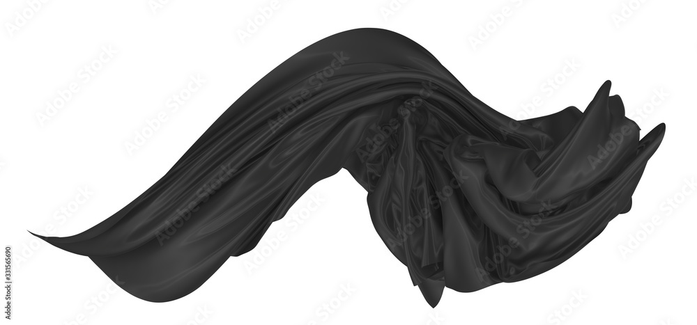 Beautiful flowing fabric of black wavy silk or satin. 3d rendering image. Beautiful flowing fabric of black wavy silk or satin. 3d rendering image.