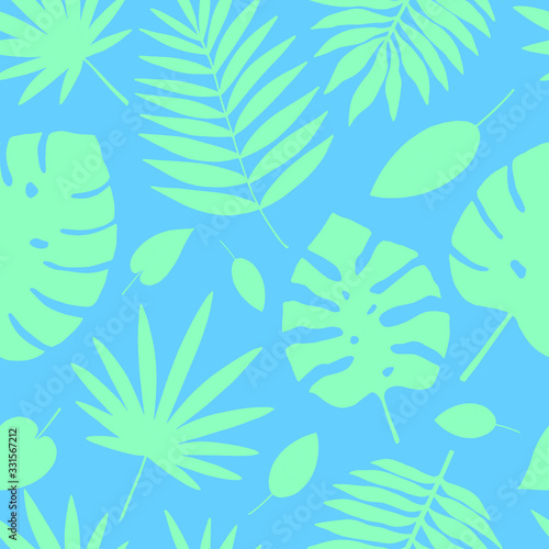 Seamless tropical pattern. Palm tree branches hand drawing. Stock vector illustration.