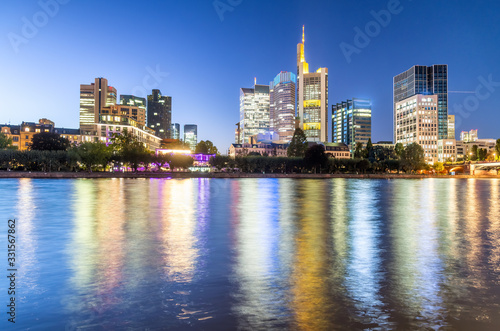 Modern skyline of Frankfurt  Germany. City river and buildings at night
