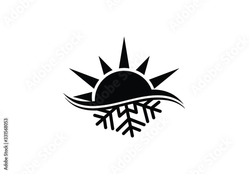 Symbolic Representation of Air Conditioning Contrasting Hot Sun Above and Cool Snowflake Elements