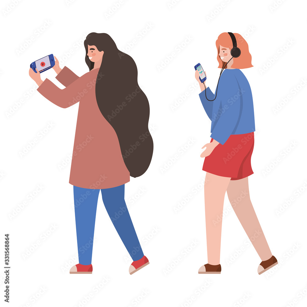 Girls with smartphones vector design Girls with smartphones vector design