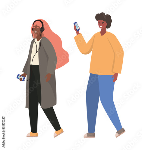 Boy and girl with smartphones vector design © grgroup